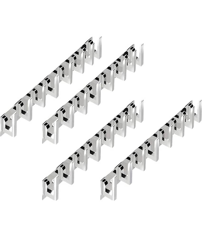 Onmax Steel plate with Aluminium Hook Wall Hooks Wall Hanger Cloth Hanger Wall Stand Wall khunti Key Holder Stainless Steel F Types 8 Hooks (Pack of 4 Pieces) (SSAK03)