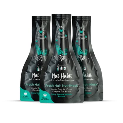 Nat Habit Curry Sesame NutriMask Fresh Hair Mask For Grey Hair, Conditioning, Smoothening, Strengthen & Shine, Suitable For All Hair & Scalp Types (Pack of 3 x 40 gm) Nat Habit Curry Sesame NutriMask Fresh Hair Mask For Grey Hair, Conditioning, Smootheni