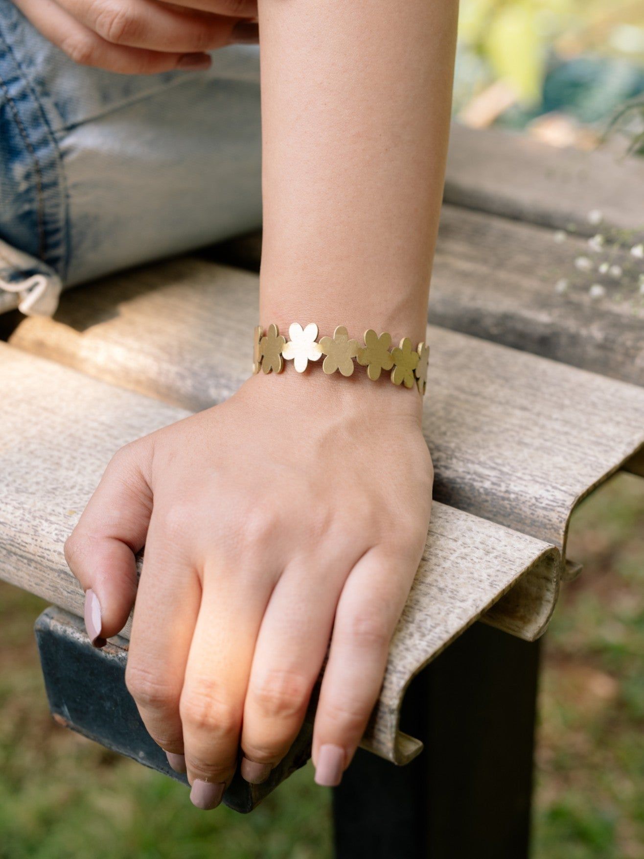 Wildflower Brass Adjustable Bracelet (Anti Tarnish)