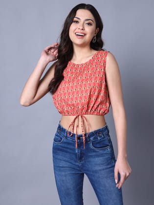 Womens'S Cotton Pink Floral Cutsleeves Printed Top-XS