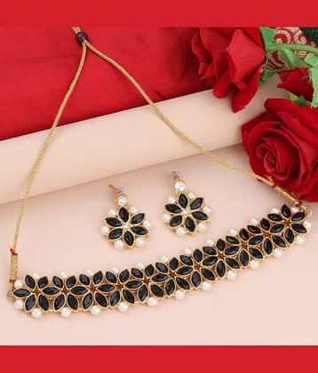 Silver Shine Alloy Black Contemporary/Fashion Necklaces Set Choker