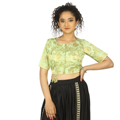 TheHangr Parrot Green Banarasi Brocade Blouse -  32