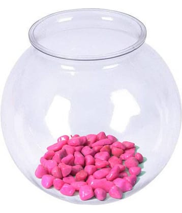AFAST Transparent Round Glass Fish Pot For Zoom View With Colorful Stones, 6 Inch Table Top