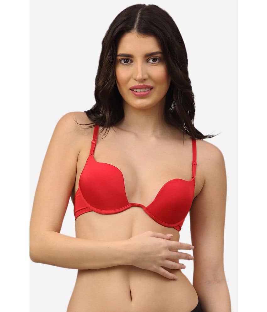 PrettyCat Polyester Lightly Padded Women's Plunge Bra ( Red )