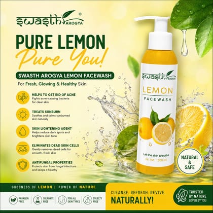 Swasth Arogya Lemon Face Wash || Acne || Dermatitis || Eczema || Pack Of 1 Bottle Fresh Lemon Face Wash (200ml.)