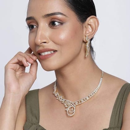 Gold Plated White AD Emebllished Jewellery Set