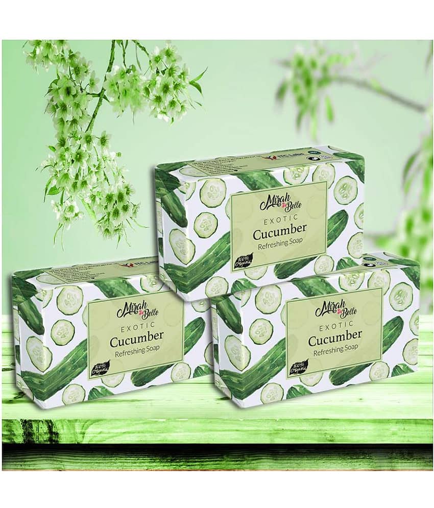 Mirah Belle - Organic Cucumber Refreshing Soap 125gm (Pack of 3) - For Dull & Distressed Skin - Helps Cool and Rejuvenate- Handmade Soap 375gm
