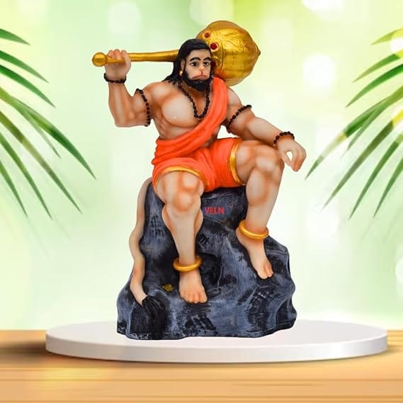 WELNO, Big Face Bahubali Hanuman Idol Sitting on Mountain, Home Decor Item Hanuman Murti Statue