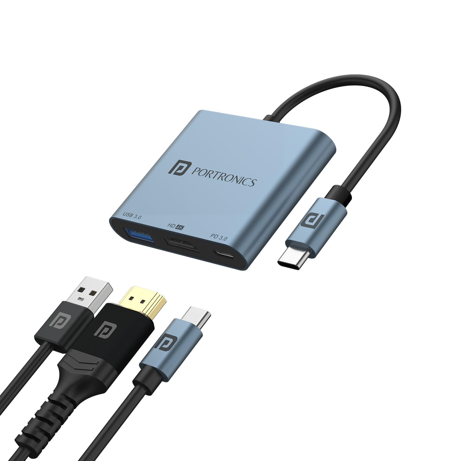 Portronics C-Konnect Plus Type-C to HDMI Adapter (3-in-1) (Grey)