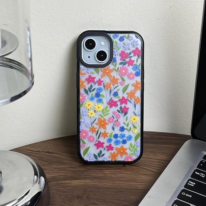 Colorful Floral Flowers Transparent Clear Bumper iPhone Hybrid Silicone Case-iPhone 13 / iPhone 14