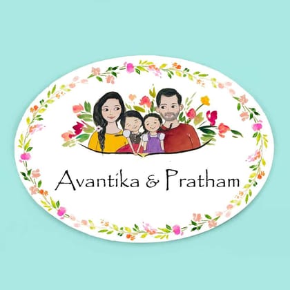 Family with 2 Daughters - Handpainted Personalised Name Plate