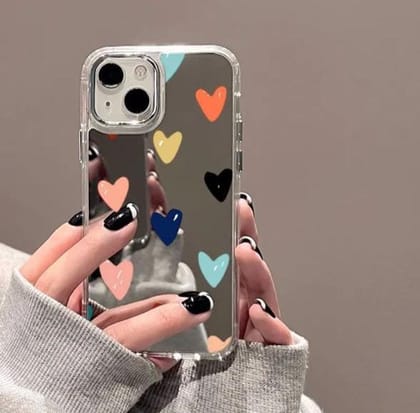 iPhone Colorful Hearts Mirror Hybrid Silicone Case-iPhone 14 Pro Max