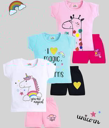 Kuchipoo Pack of 3 Baby Girls Cotton Blend Top & Shorts ( Multicolor )