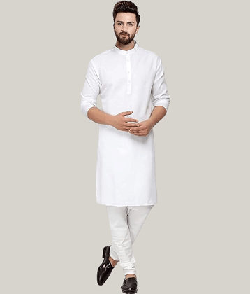 YUG ART Cotton Blend Solid Relaxed Fit Kurta Pyjama Set For Men ( Sky Blue )