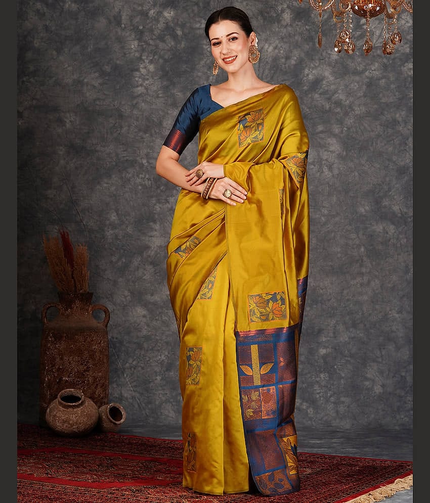 Samah Silk Self Design Saree With Unstitched Blouse Piece ( Light Green )