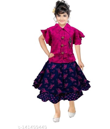 Mullick the designer Pack of 1 Girls Rayon Top With Skirt ( Blue & Pink )