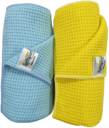 SOFTSPUN Microfiber Drying Cloth, 40x40 Cms, 2 Piece Waffle Weave Towel Set, 400 GSM, (Multi-Colour) Super Absorbent Lint & Streak-Free Cloth Cleans and Polishes for Car Window/Glass Office & Home.