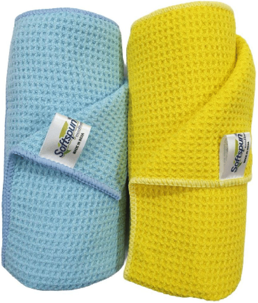 SOFTSPUN Microfiber Drying Cloth, 40x40 Cms, 2 Piece Waffle Weave Towel Set, 400 GSM, (Multi-Colour) Super Absorbent Lint & Streak-Free Cloth Cleans and Polishes for Car Window/Glass Office & Home.