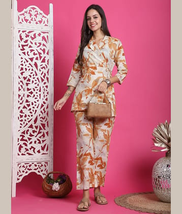 Rajnandini Women Printed Tunic With Trousers Co-Ord Set ( White )
