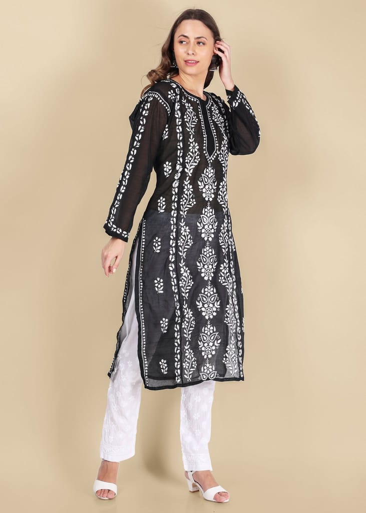 Lucknow Chikankari Handmade White Stretchable Cotton Pants for Girls