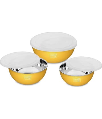 Classic Essentials Microwave Safe Bowls Steel Golden Yellow Food Container ( Set of 3 )