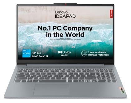 Lenovo IdeaPad Slim 3, Intel Core i3 13th Gen 1315U, 8GB RAM, 512GB SSD, FHD 15.6"(39.6cm), Windows 11, Office 2024, Grey, 1.6Kg, 82X700G5IN, Alexa Built-in, 1Yr ADP Free, 3 Month Game Pass Laptop