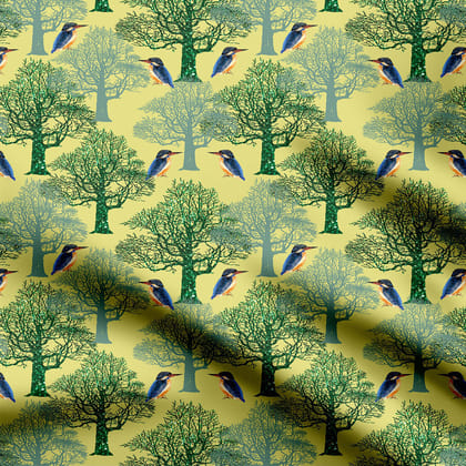 Kingfisher summer forest Print Fabric-Cotton
