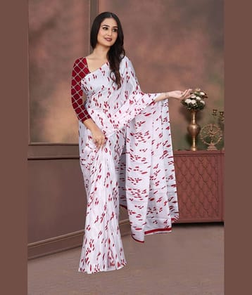 JIHANA FAB Georgette Printed Saree With Unstitched Blouse Piece ( White )