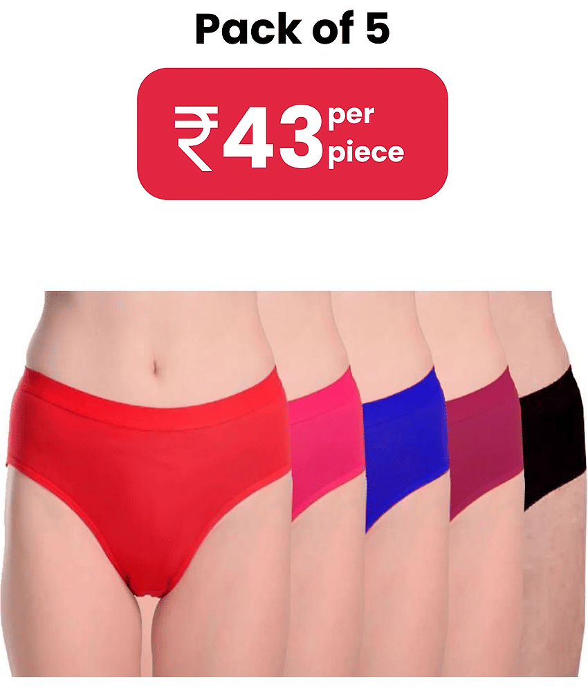 DOOZIE LOVEPLUS Pack of 5 Poly Cotton Solid Women's Hipster ( Multicolor )