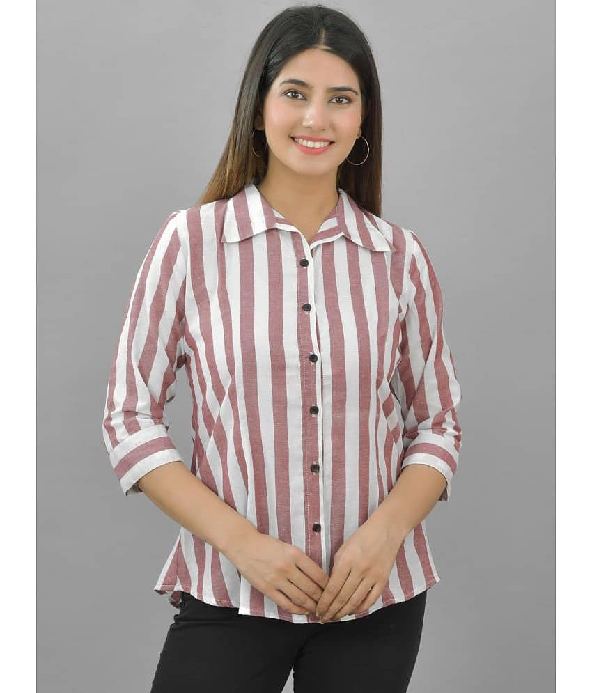 QuaClo Women Striped Cotton Shirt ( Maroon )