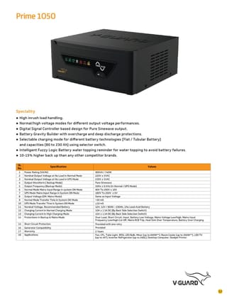 V-Guard Prime 1050 Pure Sine Wave Inverter | 900VA / 740W Home UPS | High Inrush Load Handling V-Guard Prime 1050 Pure Sine Wave Inverter | 900VA / 740W Home UPS | High Inrush Load Handling