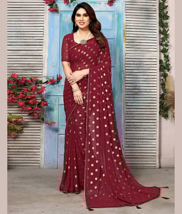 Samah Georgette Printed Saree With Unstitched Blouse Piece ( Maroon )