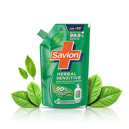 Savlon Herbal Sensitive Germ Protection Liquid Handwash - 90% Natural Origin, 675 ml