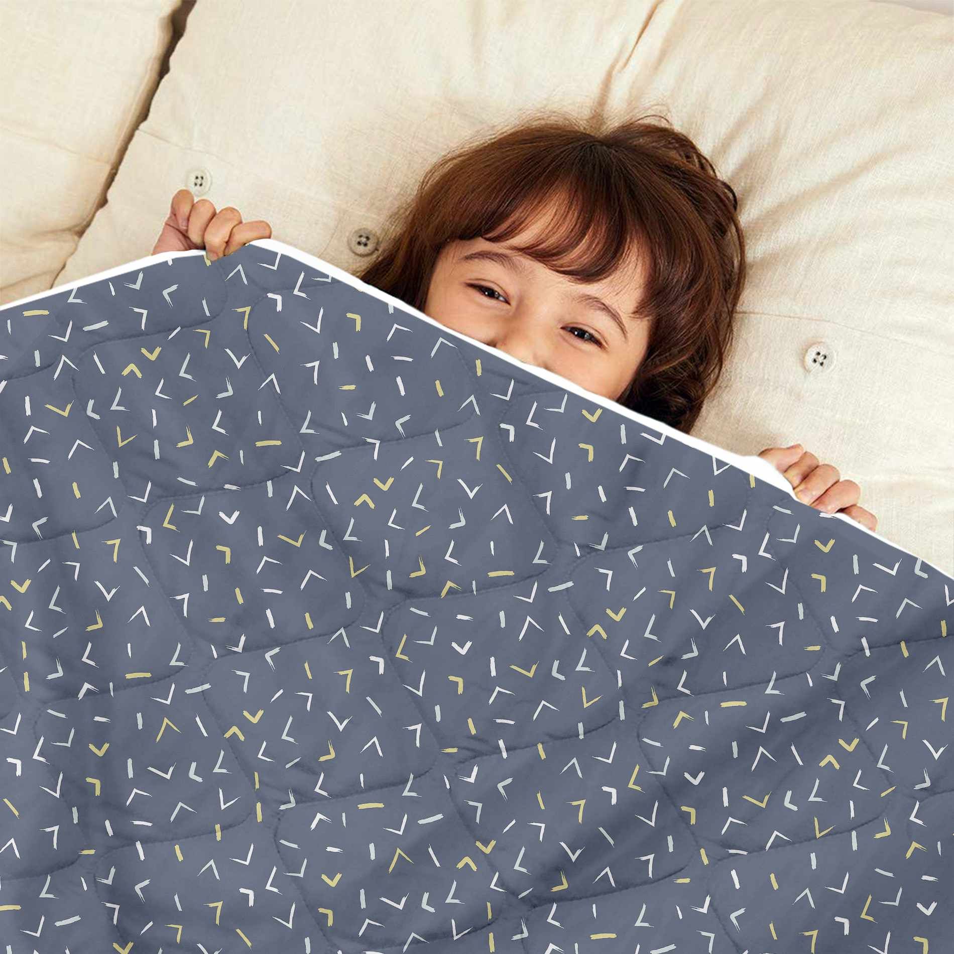 Blue And Gold Arrows AC Quilt Comforter for Kids-Kids / Navy Blue And White / KU1206