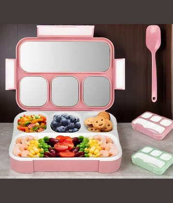 Radhe Creation Lunch Box with Spoon Polypropylene School Lunch Boxes 4 - Container ( Pack of 1 )