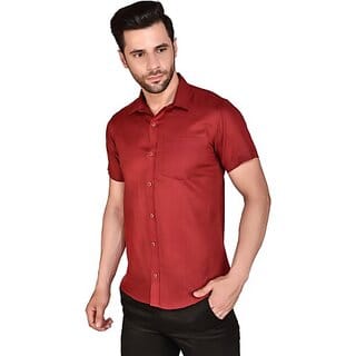 PrintCulture Men Solid Formal Maroon Shirt