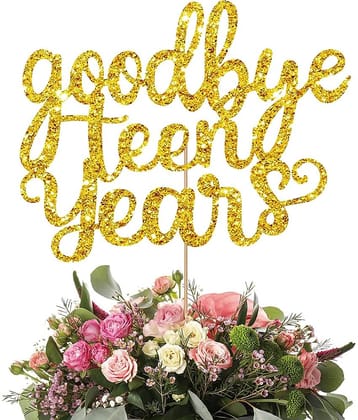 ZYOZI Gold Twenty Cake Topper for 20th Birthday Cake Decor, Goodbye Teen Years Cake Topper, Adult Birthday Cake Topper, Glitter Happy Birthday Party Decoration Supplies