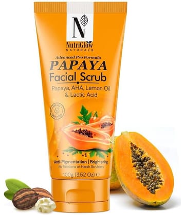 NutriGlow NATURAL'S Advanced Pro Formula Papaya Facial Scrub for Deep Exfoliation with AHA, Lemon Oil, All Skin Types, 100g