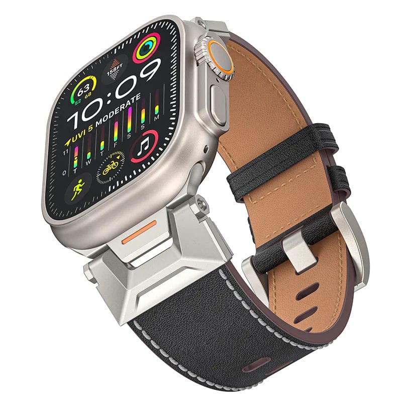Luxury Armor Leather Bands By iSerieshub Compatible For iWatch-49 - 45 - 44 - 42MM / Black