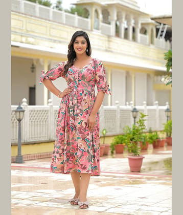 Divena Women Viscose Rayon Printed Fit & Flare Dress ( Pink )