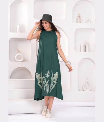 JC4U Women Rayon Self Design Fit & Flare Dress ( Green )