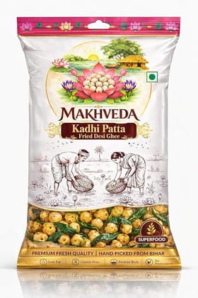 MAKHVEDA -  Roasted Kadi Patta Fried Makhana| Desi Ghee Roasted | Premium Jumbo Phool Makhana | Healthy Snack | Fox Nuts | Lotus Seeds | Desi Superfood | Upwas Special | Vrat Makhana