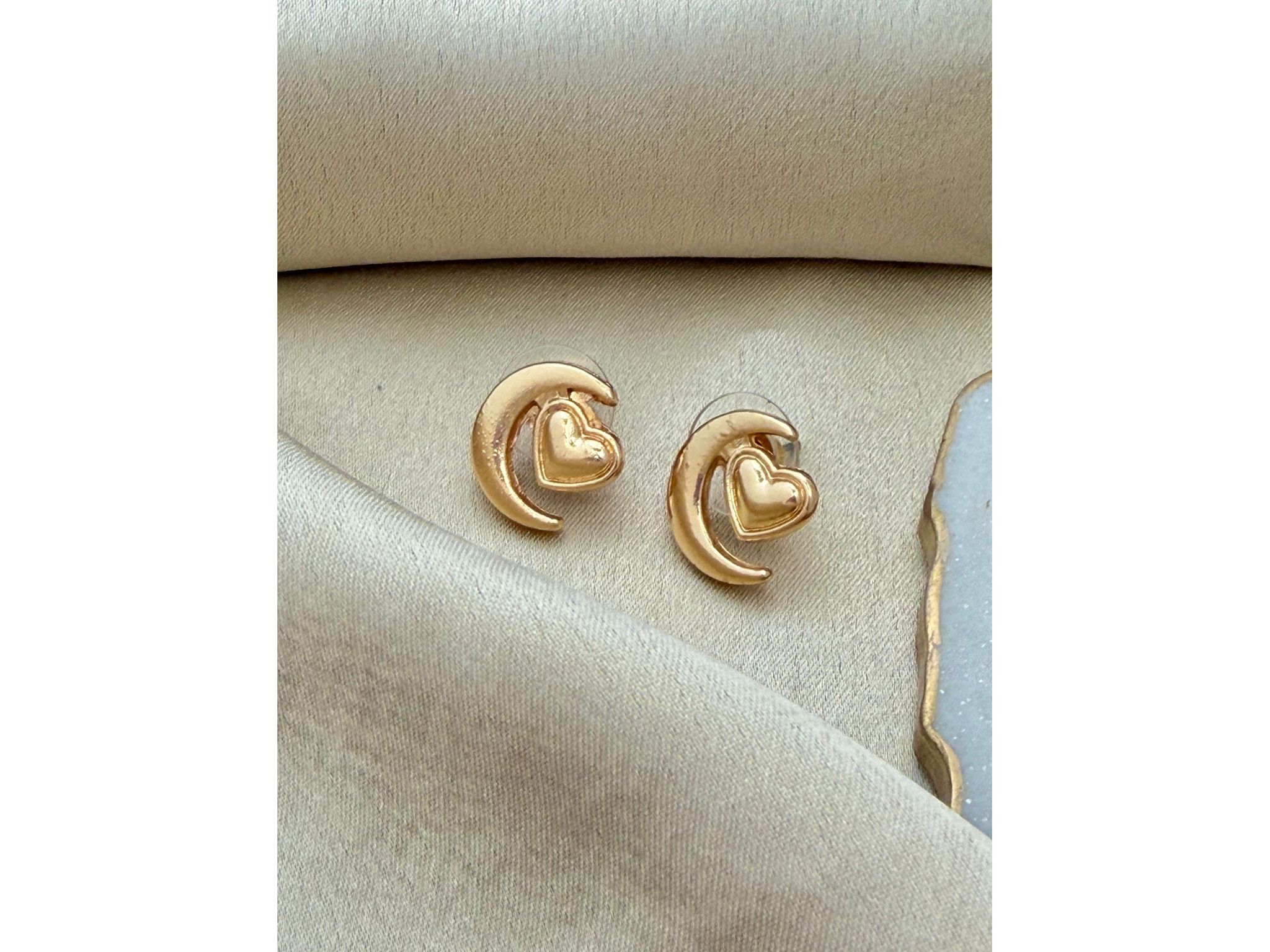 Ishkaara Golden Moon Heart Earrings