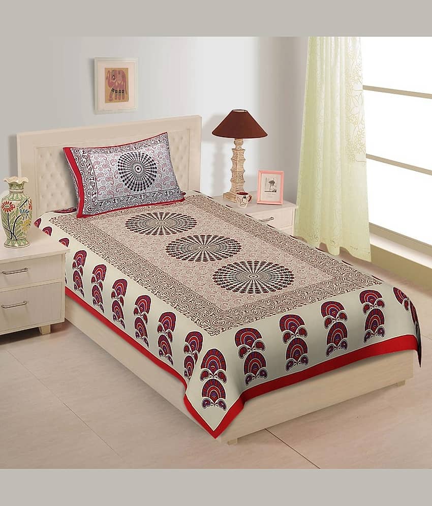 PETROSOLY Cotton 1 Single Bedsheet with 2 Pillow Covers ( Red )