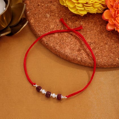 Rudraksha Beaded Silver Rakhi - Blessing & Strength-None / Silver