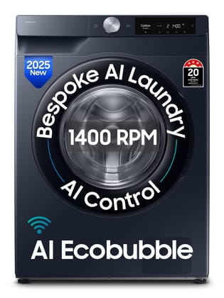 Samsung Smart Choice 9 kg, 5 Star, AI Control, AI Ecobubble, Super Speed, Wi-Fi, Hygiene Steam with Inbuilt Heater, Digital Inverter, Fully-Automatic Front Load Washing Machine (WW90DG6U24ASTL, NAVY) Samsung Smart Choice 9 kg, 5 Star, AI Control, AI Ecob