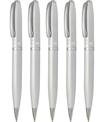 UJJi Two Ring White Color Twist On & Off Pack of 5pcs (Blue Ink) Ball Pen