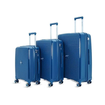 AMERICAN TRAVELLER Tourispro 2.0 Trolley Bags Lightweight Set of 3 Large and Expandable Suitcase Hardshell Polypropylene Travel Luggage Bag with TSA Type Lock & 8 Disc Wheels. (3, Navy Blue)