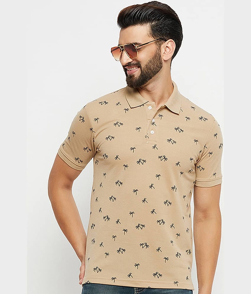 Emerald Pack of 1 Cotton Blend Regular Fit Printed Half Sleeves Men's Polo T Shirt ( Beige )