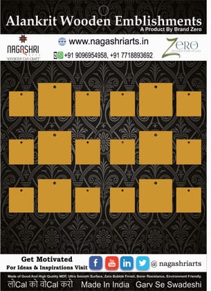 Brand Zero MDF Square Shape Pendant And Earrings Jewelry Base - Size Sets Of Pack of 3 Pcs